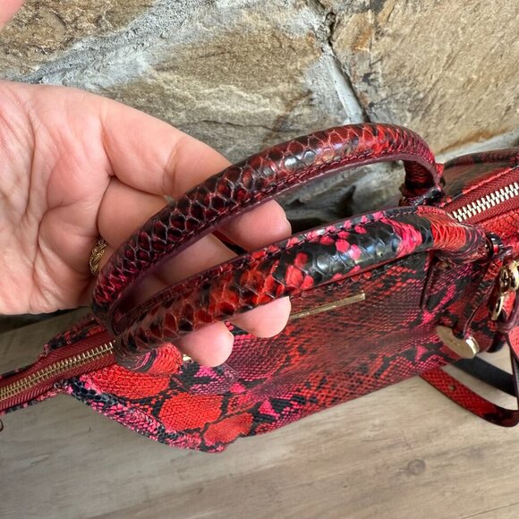 Brahmin Red Caroline Snake Print Small Satchel Melbourne Collection - Picture 5 of 13